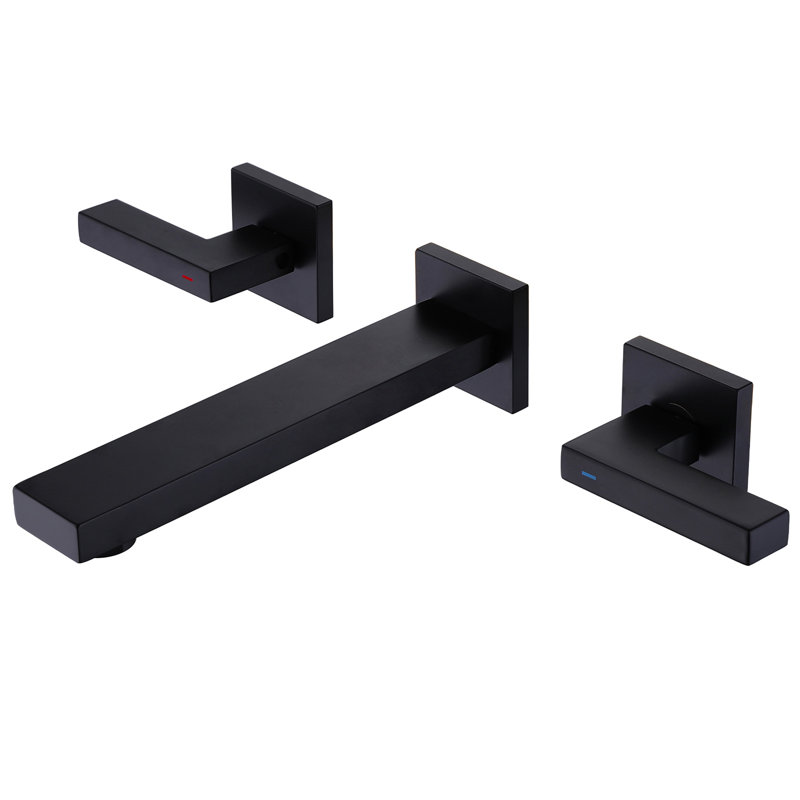 Square 2-Handle Wall Mount Roman Tub Faucet Bathtub Filler, Matte Black