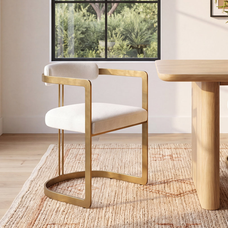 Bradley Upholstered Dining Armchair, Gold, Linen White