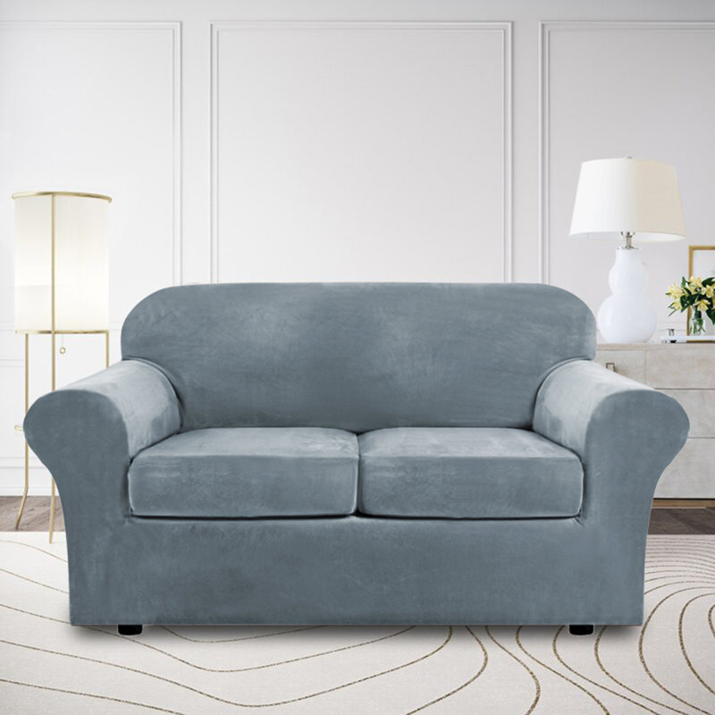 Box Cushion Loveseat Slipcover, Stone Blue