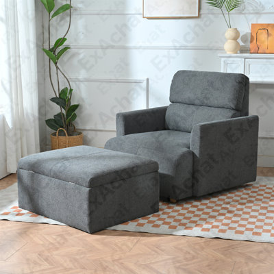 Oversized Chair w/Storage Ottoman, Wide Accent Armchair Chair for Living Room, Modern Lounge Chair, Upholstered Mid-Century Reading Chair, Comfy Living Room Chair, Deep Seat Sofa Couch(Dark Gray)