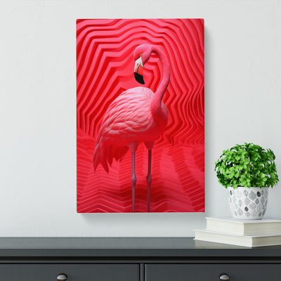 Flamingo Op - Wrapped Canvas Print