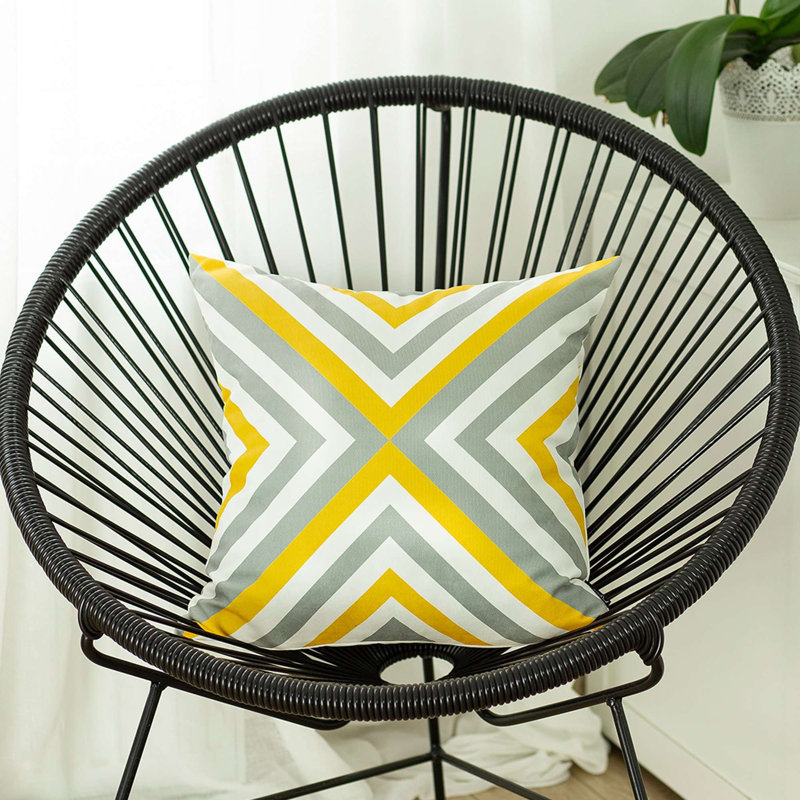 Yellow And Gray Triangle Geometric Throw Pillow
