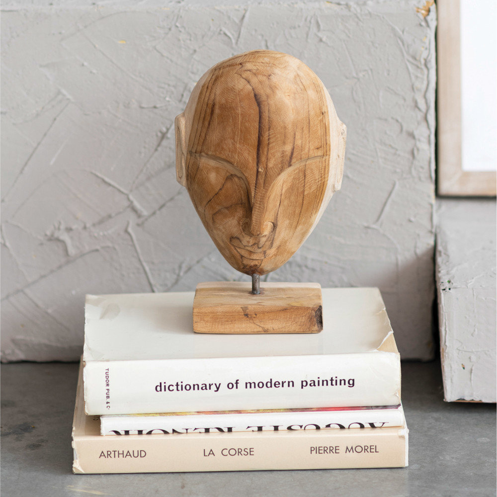 Bloomingville Hand Carved Teakwood Face Sculpture