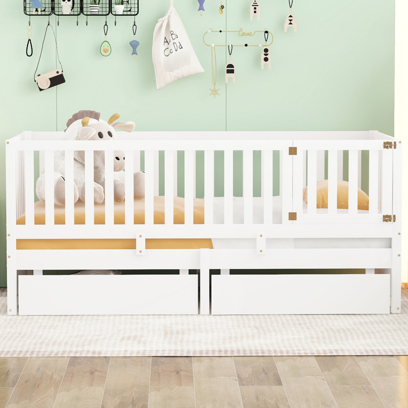 Fence Guardrails Twin Size Daybed With 2 Drawers, White, Quality Materials White And Drawers, Twin, White