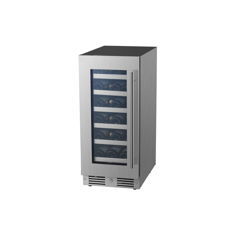 15 Inch Wide 23 Bottle Capacity Single Zone Wine Cooler with Alternating (Blue, White, Amber) LED lighting, Door Alarm, Touch Control Panel and Lockable Left Hinged Door