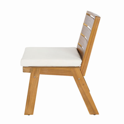 Outdoor Dining Chairs Set of 2, Acacia Wood Patio Chairs with Beige Washable Cushion,for Backyard, Poolside, Garden