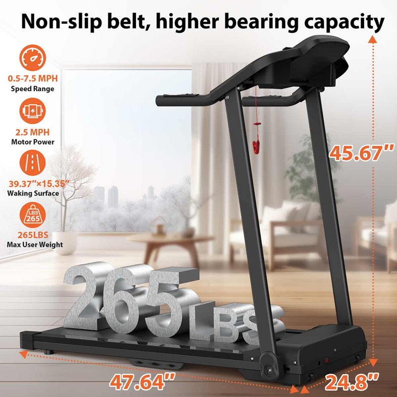 Machine de marche pliable motorisée de 2,5 ch pour la gymnastique à domicile, Noir