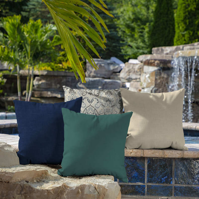 ARDEN Ruby Outdoor Square Pillow Cover & Insert, Peacock Blue Green Solid Color