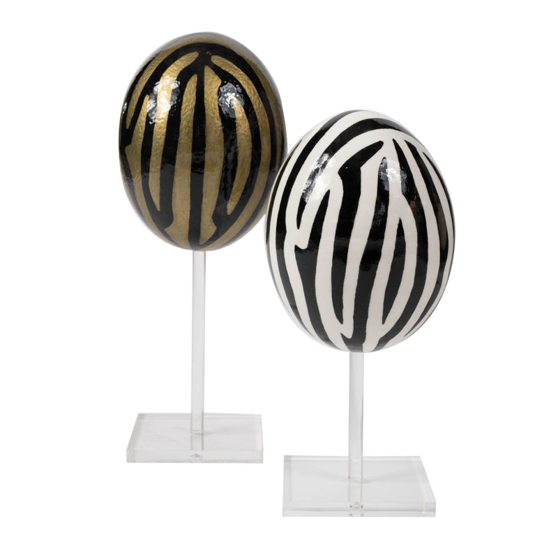 Painted Ostrich Egg Sculpture, Black/White