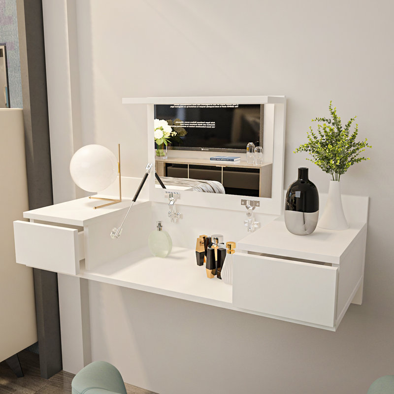 Zyshonne Dressing Table with Mirror, White