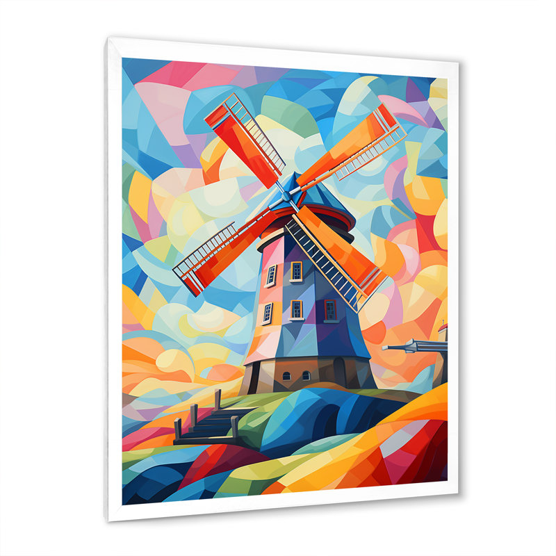 «Neo-Fauvist Wind Mill», impression sur toile, H 32 po x l 16 po x P 1 po, Cadre simple blanc