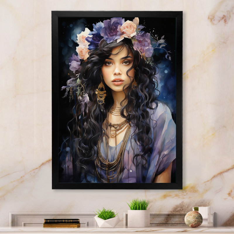 «Boho Latina Mystic Wanderer Woman I», reproduction sur toile, Cadre photo noir, H 20 po x l 12 po x P 1 po
