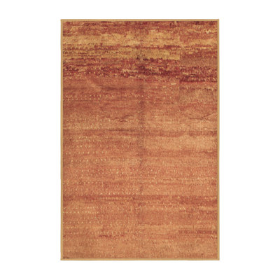 Tapis orange / beige en laine et polyester à motif abstrait tissé à la machine 8 pi x 12 pi