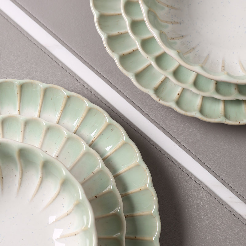  Petal French Country12 Piece Stoneware Dinnerware Sets, Service For 4, White/Green