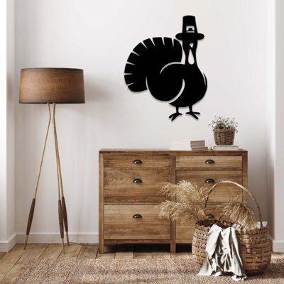 Thanksgiving Turkey Metal Wall Art - Thanksgiving Holiday Wall Art - Turkey Silhouette Design Sculpture - Festive Seasonal Wall Hanging - Modern Industrial Metal Art - Farmhouse Style Home Decoration - Bold Statement Art Piece