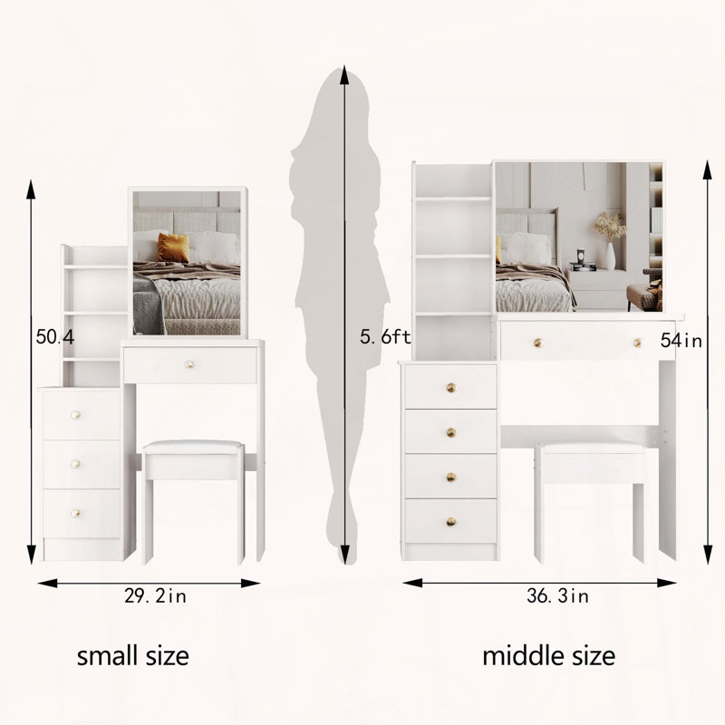 Petit meuble-lavabo avec armoire de chevet et miroir coulissant, Blanc