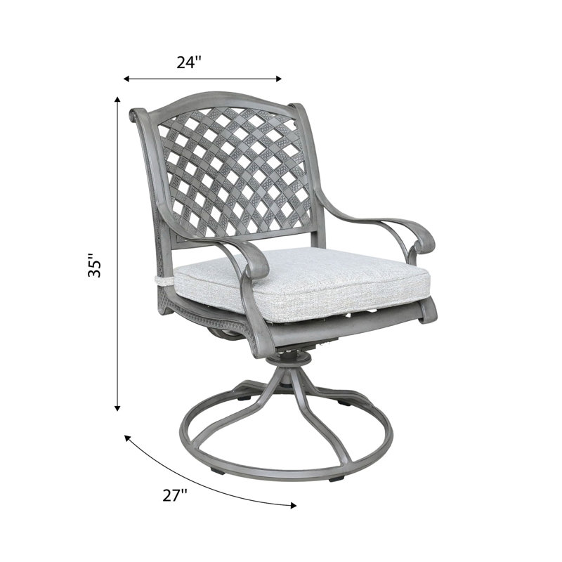 Chaise berçante d'extérieur pivotante en aluminium avec coussins, ensemble de 2, gaze dorée, résistante aux intempéries et confortable
