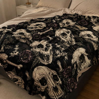 Plaid à motif de crânes et de fleurs, literie de style gothique, housse décorative unique pour canapé, fauteuil, chambre, salon, décoration intérieure