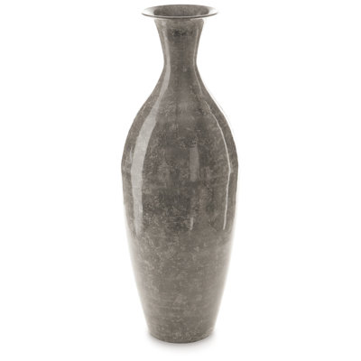 Lery Flower Vase Home Decor, Tapered Neck, High Gloss Gray Metal Finish