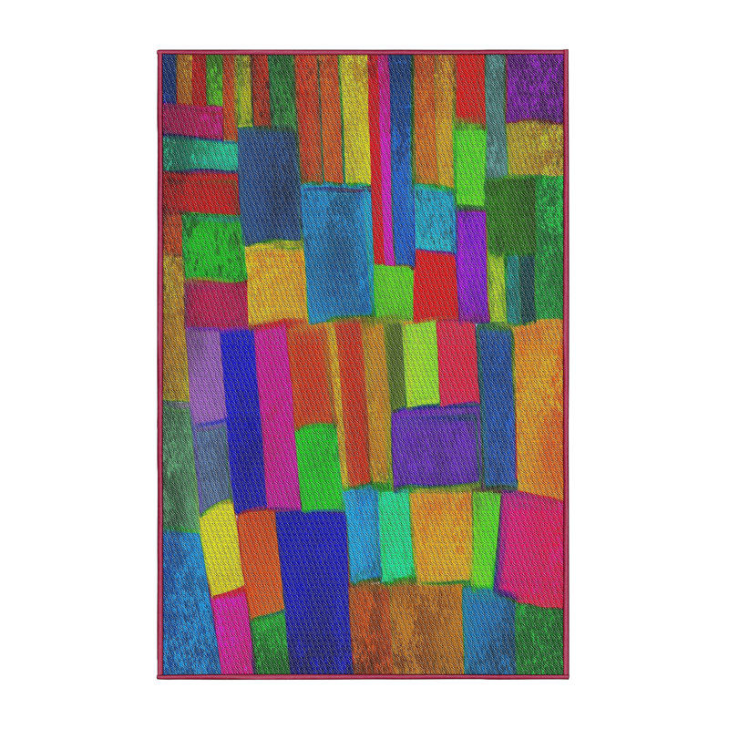 Orange abstrait/bleu/rose Tapis décoratif, Rectangle 4 pi x 6 pi