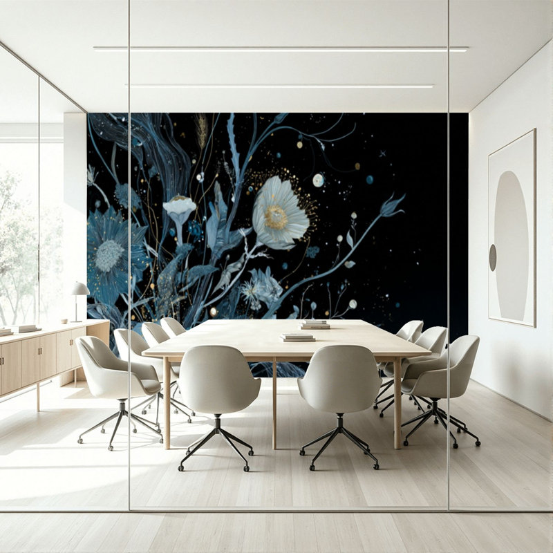Papier peint adhésif auto-adhésif moderne pour la chambre à coucher, avec fleurs cosmiques, ciel étoilé, impression de luxe L 100 po x l 144 po