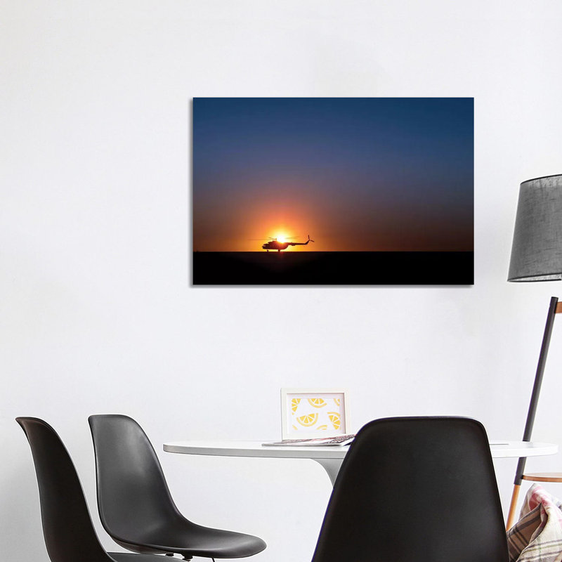 A Sikorsky S-61L Mk II Helicopter Taxis on the Runway During Sunrise 1 Piece Wrapped Canvas Wall Art