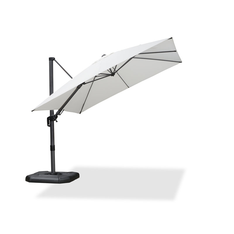 Rocshelle quare Right-left Tilt Cantilever Umbrella with Base and 360-degree Rotation, 100.32"H x 120"W x 120"D, White