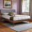 Oaken Queen Size Platform Bed with Upholstery in Lgiht Grey Fabric and Brown Finish, 58.03'' H X 63.62'' W X 83.89'' L-1532003641-1532003620