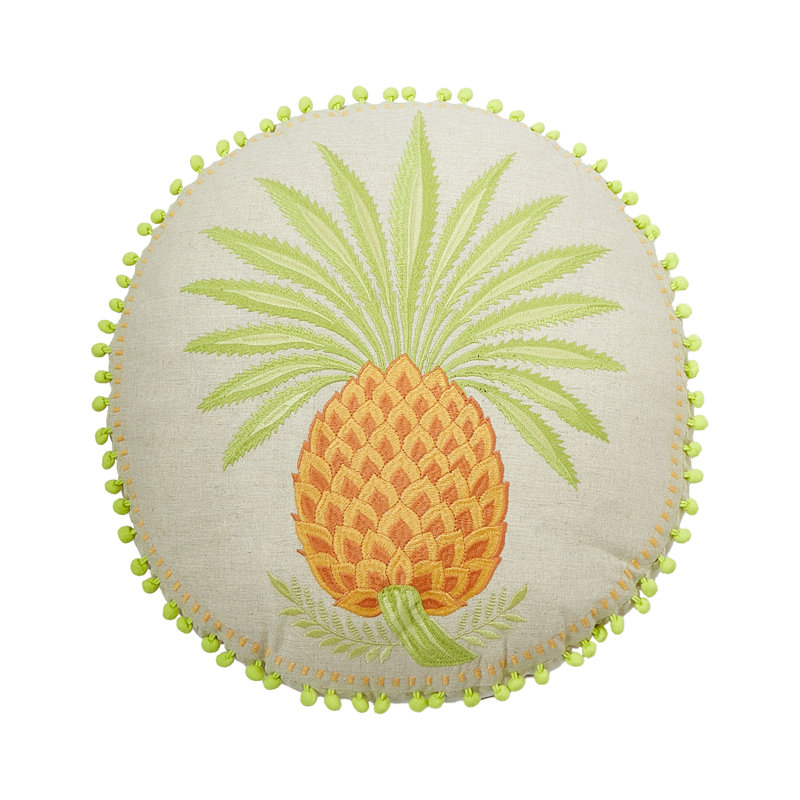 Queenie Pineapple Round Embroidered Throw Pillow