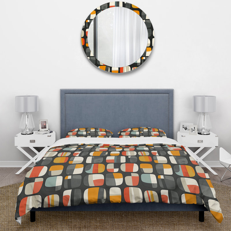 Ensemble de housse de couette orange et gris Mid-Century, Housse de couette très grand et 2 très grandes t