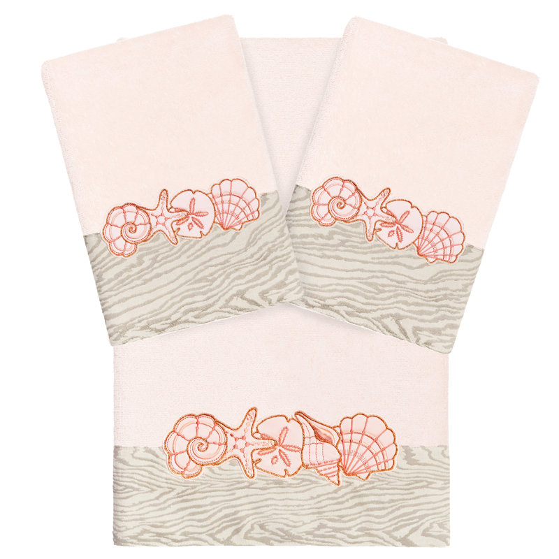 Ensemble de 1 serviette de bain et 2 serviettes à main 3 pièces SHELL ROW, Rougir
