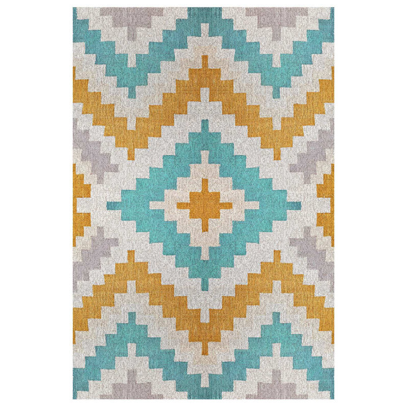 Kopasz Collection Digital Print Cotton-Polyester Colorful Moroccan Rug, Round 2'8"