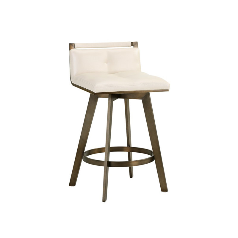Arizona Swivel Upholstered Stool with Metal Frame, Counter Stool (26" Seat Height), Cream, Antique Brass