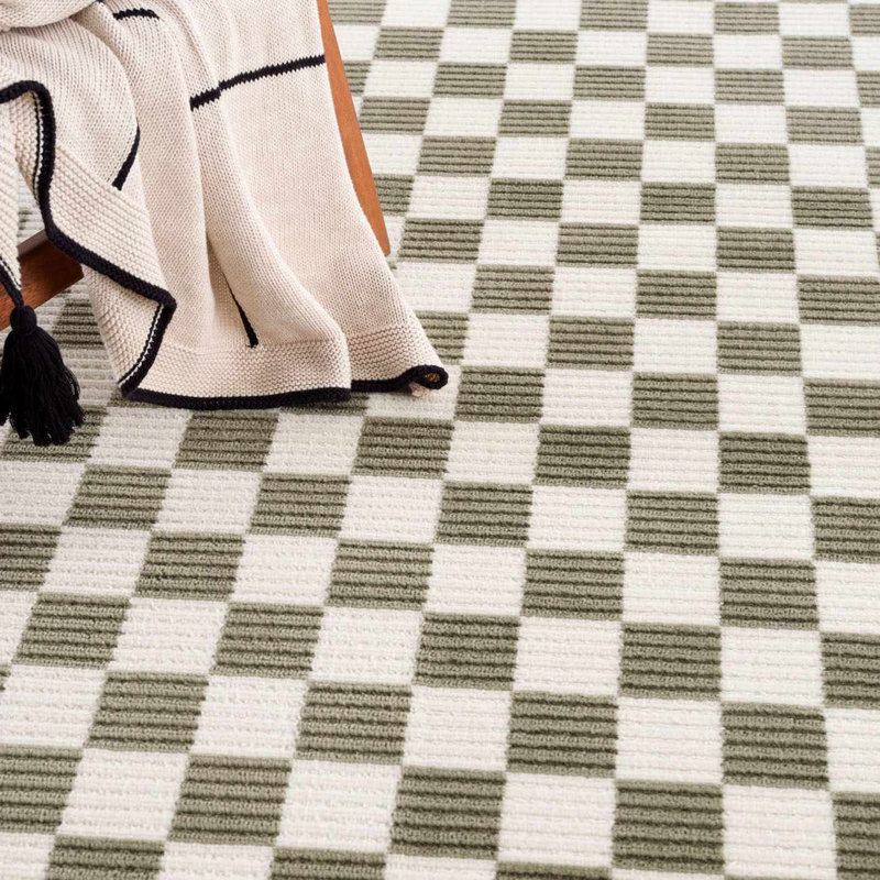 Tapis crème / blanc cassé lavable à la machine Chuby, Rectangle 7 pi 10 po x 10 pi, Vert