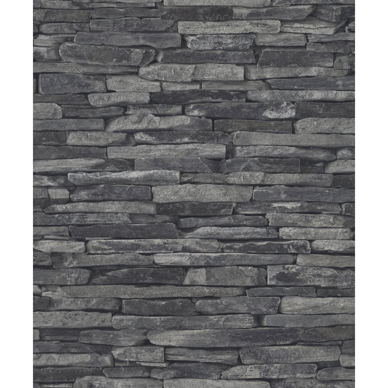 Rouleau de papier peint à motif Bricks and More Collection Rocky Retreat, Noir