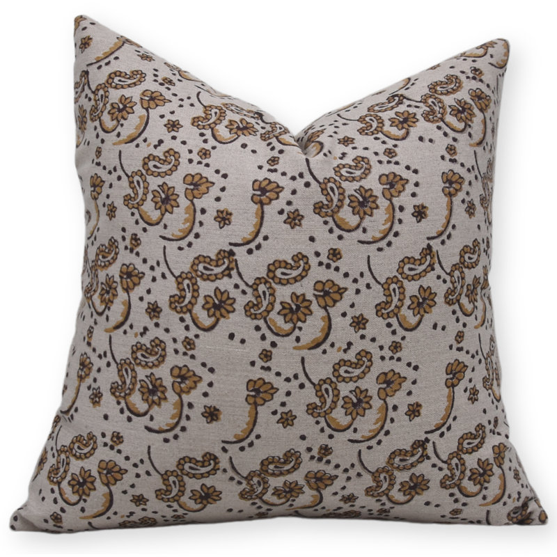 Housses de coussin en lin pur à motif Fabcline (Sajawat, moutarde), H 14 po x l 14 po