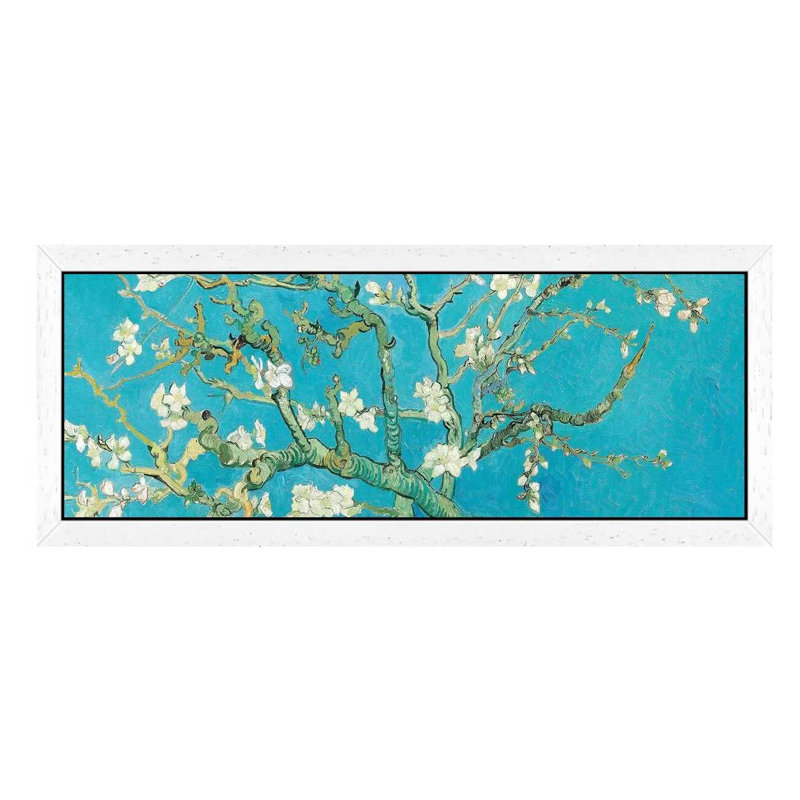 Almond Blossom by Vincent Van Gogh - Panoramic Painting on Canvas, 30.48 cm H x 91.44 cm W, White Framed
