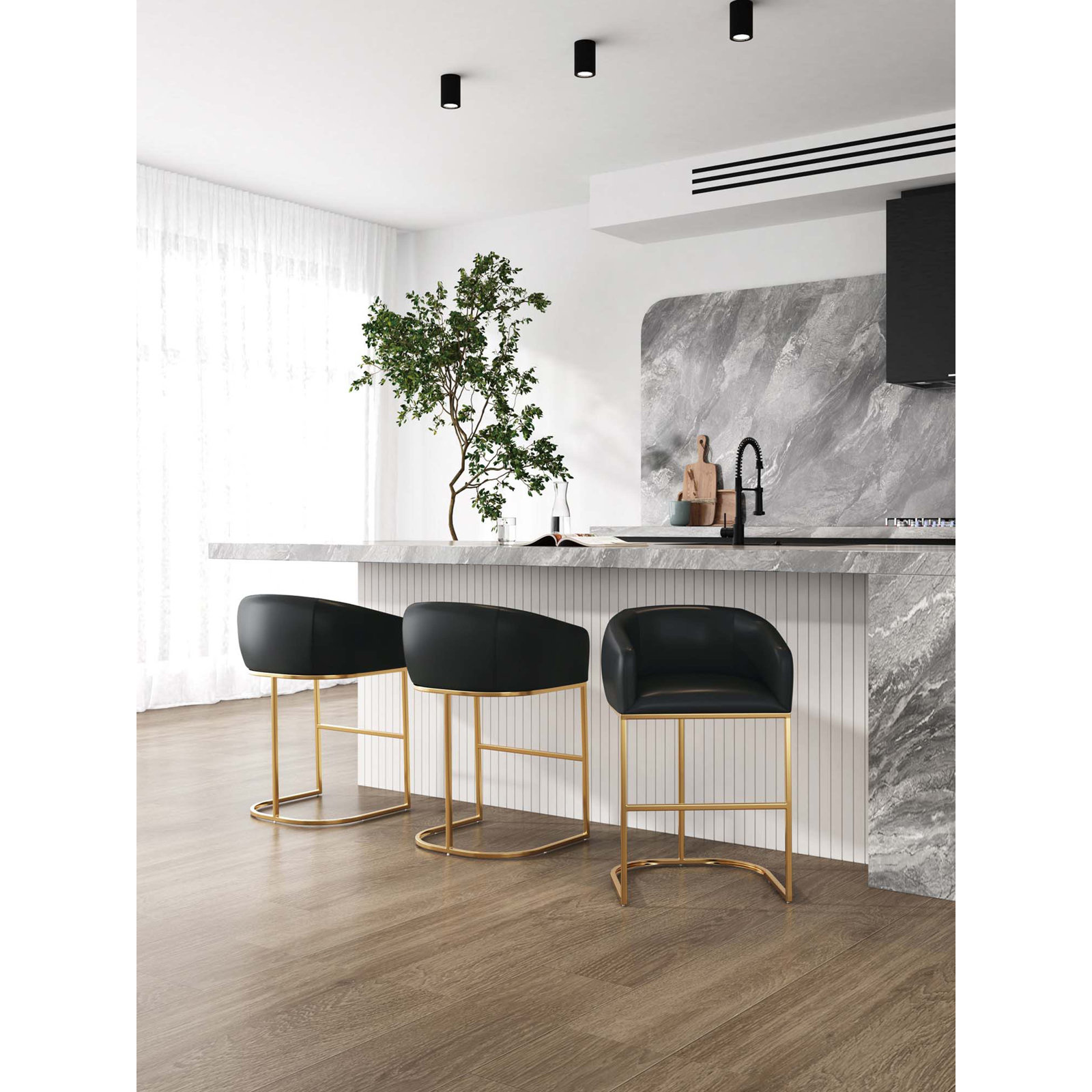 Louvre Bar and Counter Stool, Counter Stool (26" Seat Height), Black