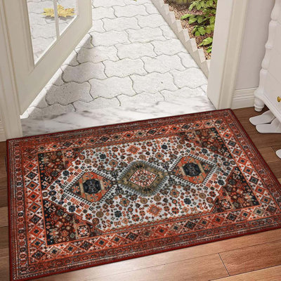 Indoor Door Mat Retro Floor Mat, Non Slip Washable Doormat Quickly Absorb Welcome Mats Low Pile。2x3 Ft  