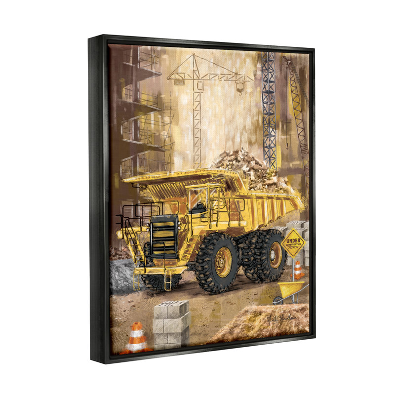 " Under Construction Site ", Jet Black Floater Frame, 31" H x 25" W x 1.7" D
