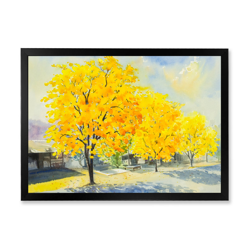 Arbre d'automne jaune coloré - reproduction sur toile flottante, Cadre noir, H 8 po x l 12 po x P 1 po