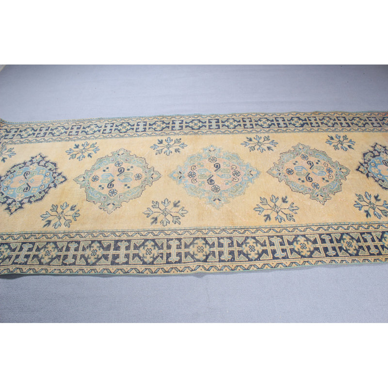 Grand tapis turc rétro de couleur jaune vif idéal pour la chambre à coucher