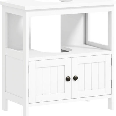 Armoire de rangement à piédestal en bois d'ingénierie blanc, agencement de salle de bain moderne, peu encombrant avec tablette et unité pour articles, - basculement, assemblage requis, rangement de conception l 23,5 po x P 11,75 po, ouvert