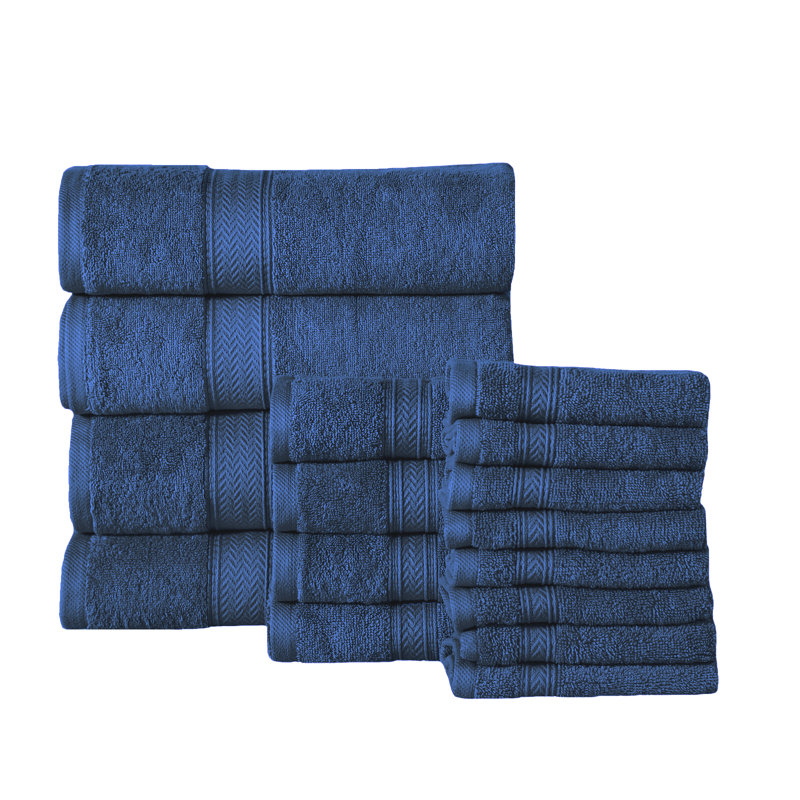 Ensemble de serviettes en coton à 100 % de 16 articles Joplyn, Bleu marine