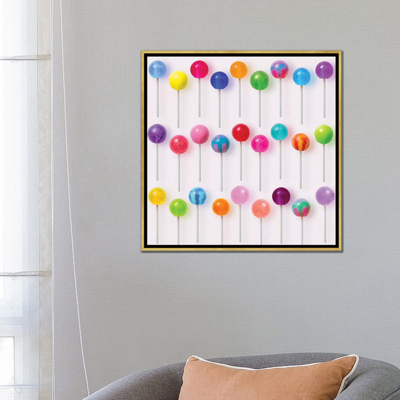 " Colourful Lollipops " by Erin Summer, No Mat, 26'' H x 26'' W x 1.5'' D, Gold Framed