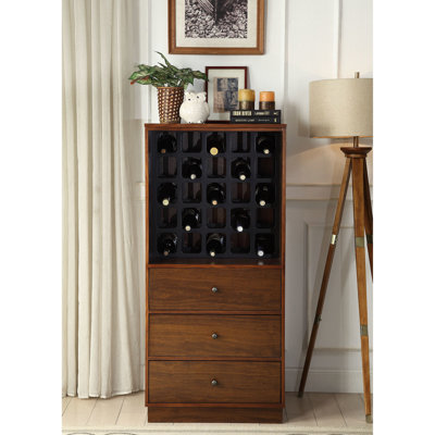 Armoire à vin en noyer, 25 supports, 3 tiroirs avec glissières en métal pour une stabilité des tiroirs en noyer, peut contenir 25 bouteilles