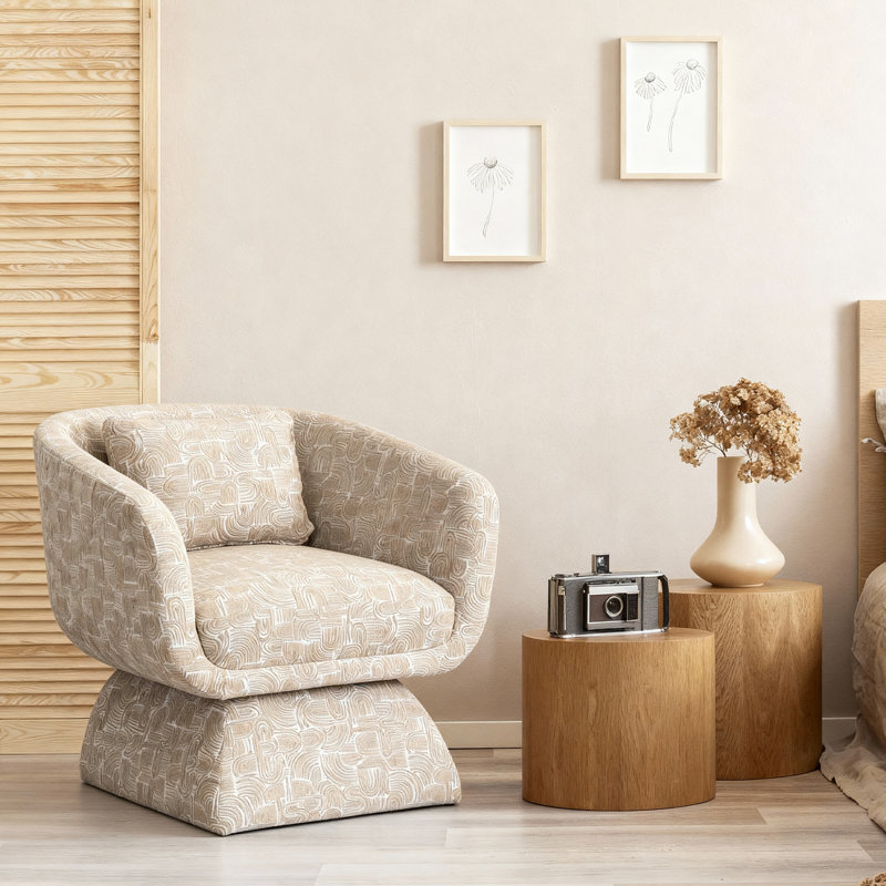 Modern Upholstered Chenille Swivel Accent Chair, Earth Yellow, 1