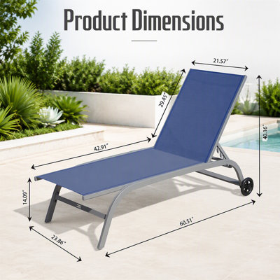 Chaise Lounge Outdoor, Lounge Chairs With Wheels, Outdoor Lounge Chairs With 5 Adjustable Position