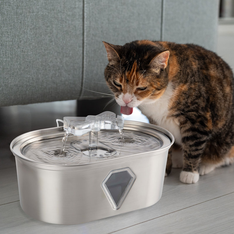 Stainless Steel 3.5L Pet Water Fountain with Water Level Window