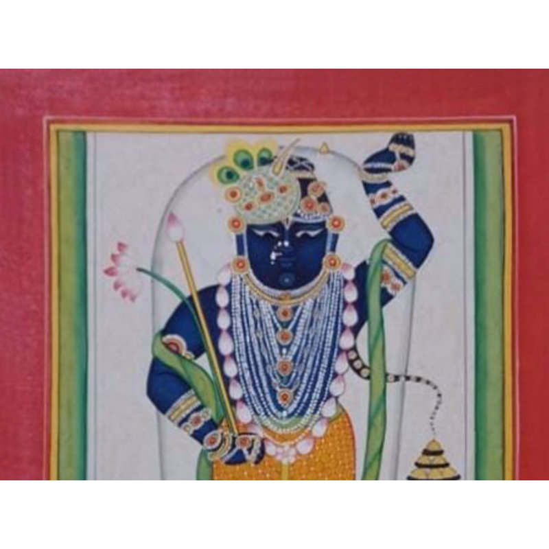 Lord Shreenath Ji dans le style Kota | Couleur naturelle sur feuille faite à la main | Par Mukesh Vijay